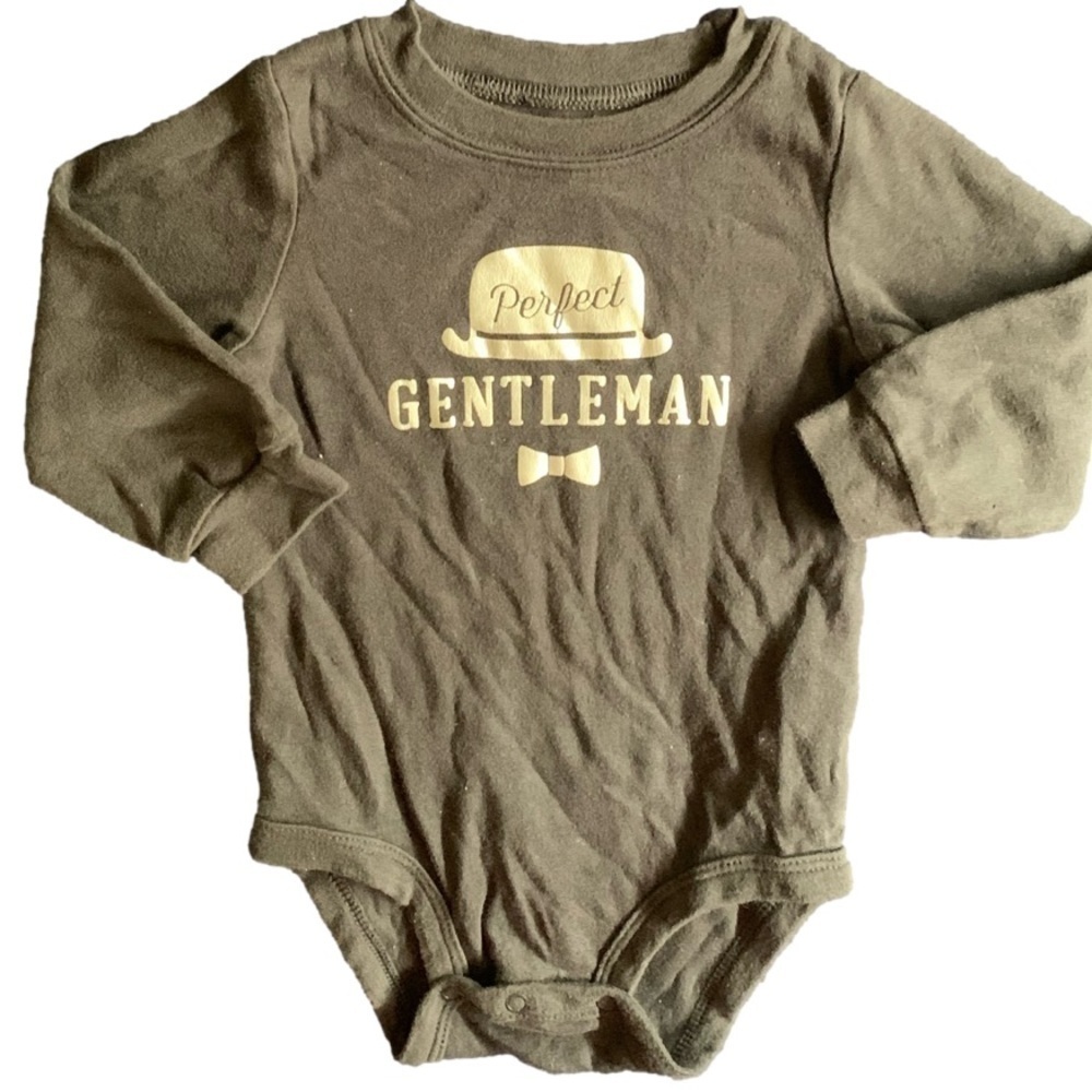 Carters Perfect Gentleman Black Shiny Silver Long Sleeve Onesie Size 12Mos